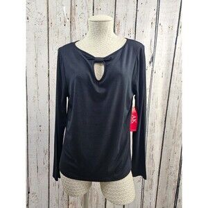 KSD Women's Large Anne Klein Black Keyhole Detail Long Sleeve Top Blouse Shirt